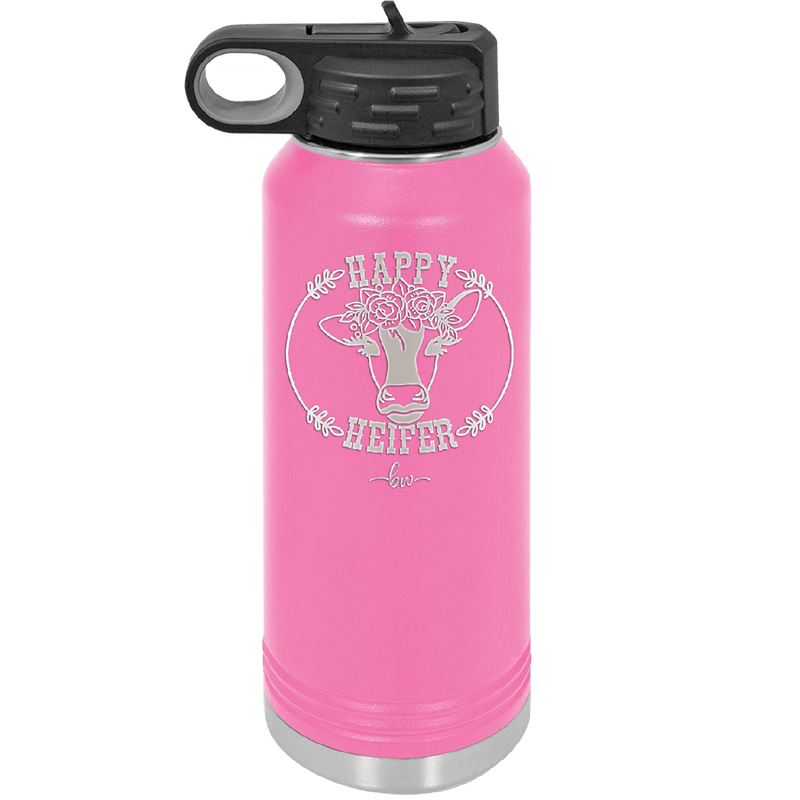 Happy Heifer Floral - Laser Engraved Stainless Steel Drinkware - 1483 -