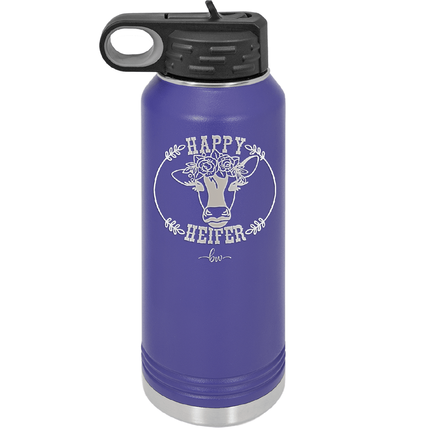 Happy Heifer Floral - Laser Engraved Stainless Steel Drinkware - 1483 -