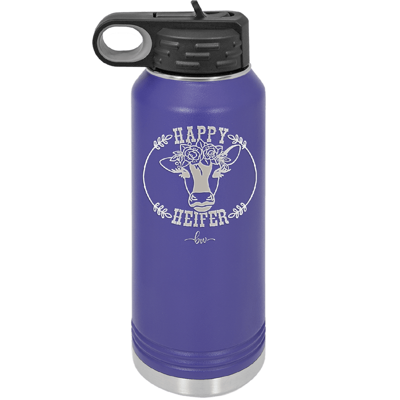 Happy Heifer Floral - Laser Engraved Stainless Steel Drinkware - 1483 -