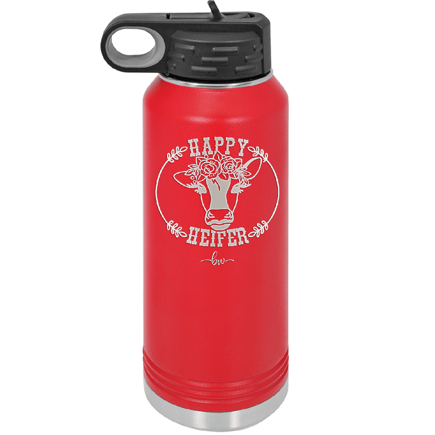 Happy Heifer Floral - Laser Engraved Stainless Steel Drinkware - 1483 -