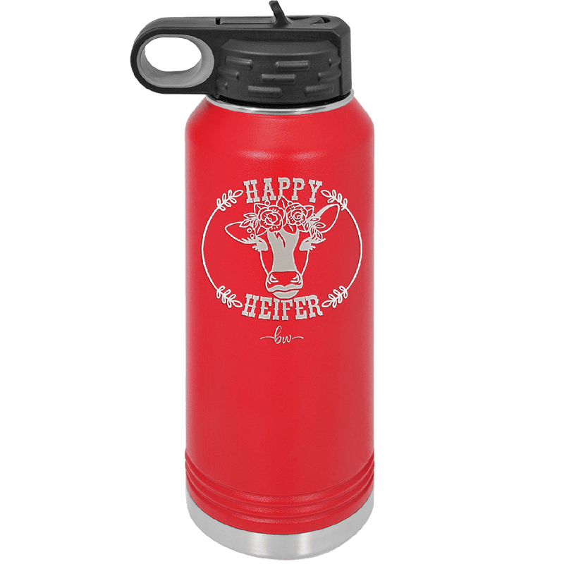 Happy Heifer Floral - Laser Engraved Stainless Steel Drinkware - 1483 -