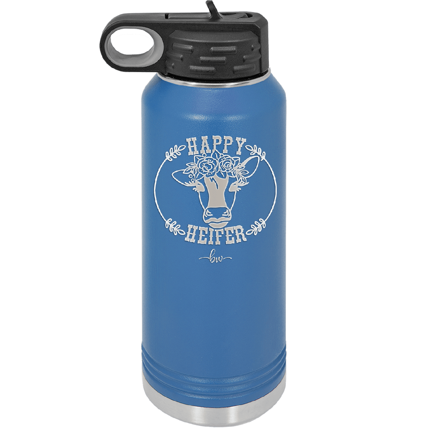 Happy Heifer Floral - Laser Engraved Stainless Steel Drinkware - 1483 -
