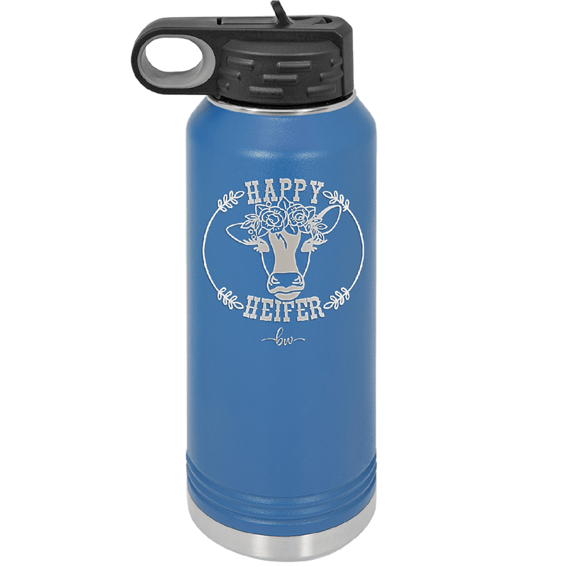 Happy Heifer Floral - Laser Engraved Stainless Steel Drinkware - 1483 -