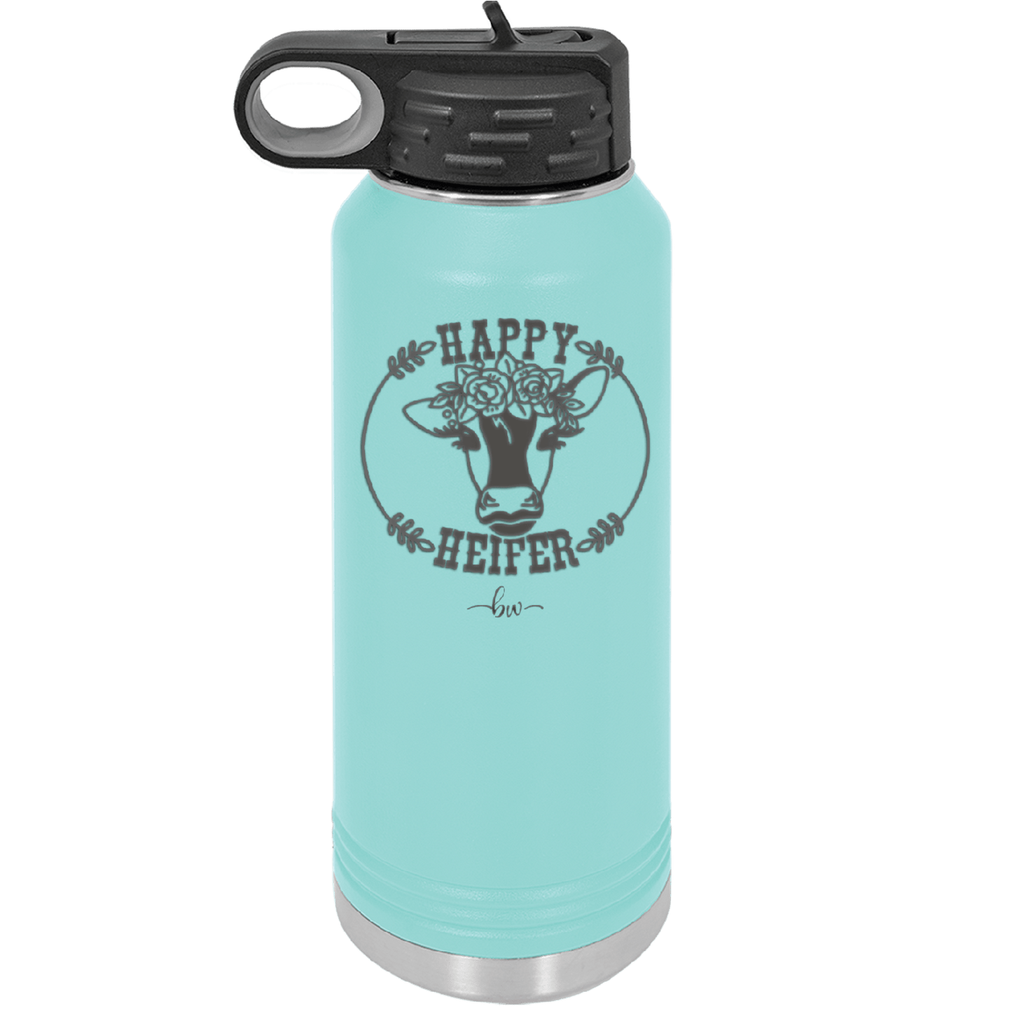 Happy Heifer Floral - Laser Engraved Stainless Steel Drinkware - 1483 -
