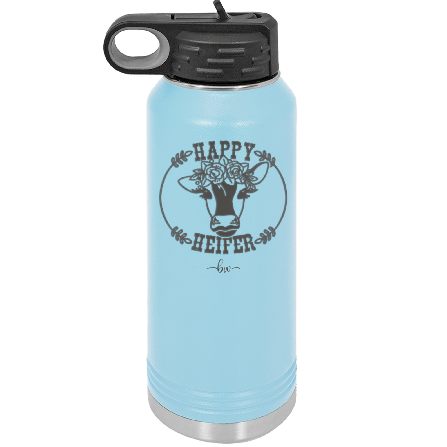 Happy Heifer Floral - Laser Engraved Stainless Steel Drinkware - 1483 -