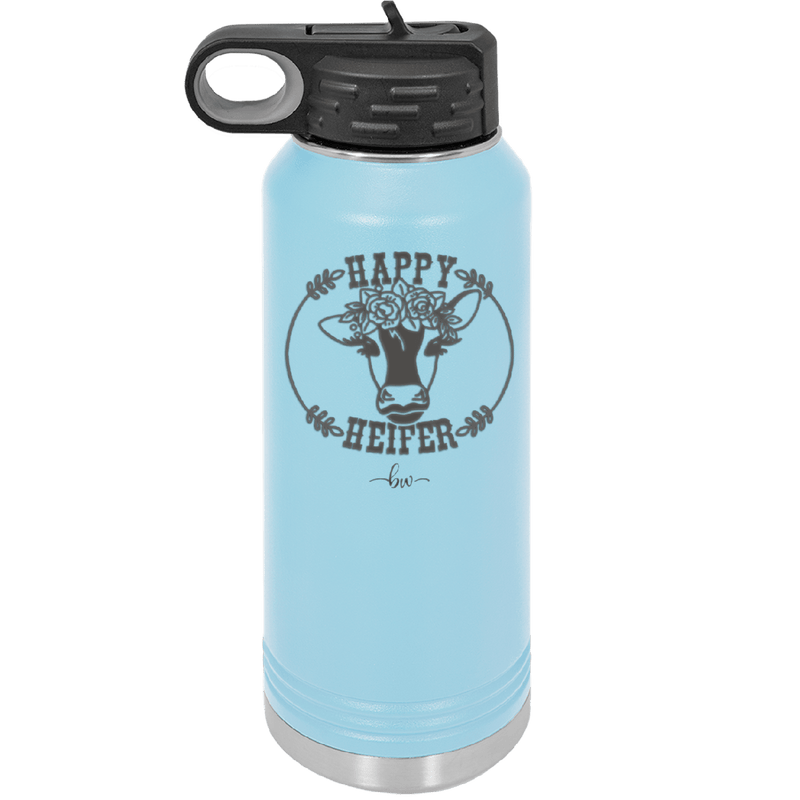 Happy Heifer Floral - Laser Engraved Stainless Steel Drinkware - 1483 -