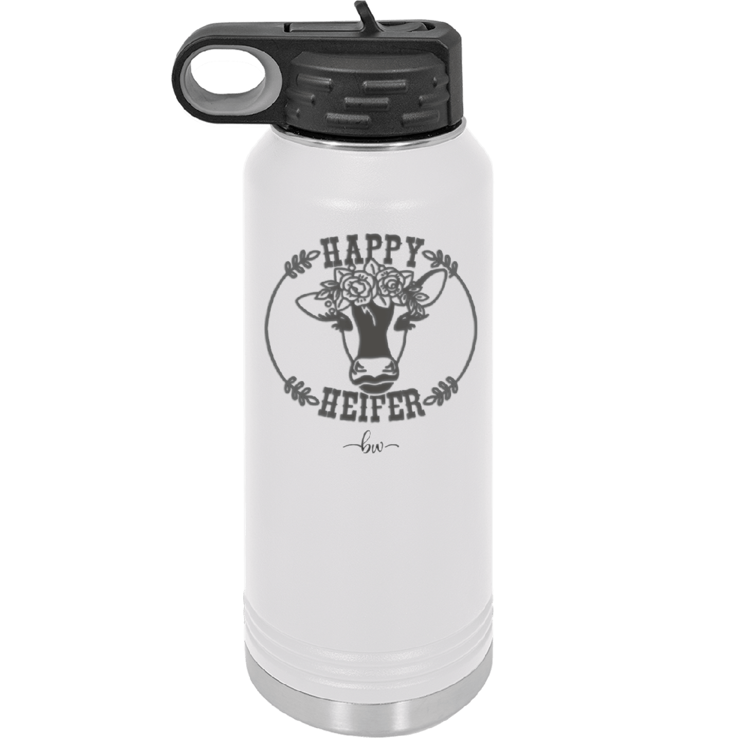Happy Heifer Floral - Laser Engraved Stainless Steel Drinkware - 1483 -