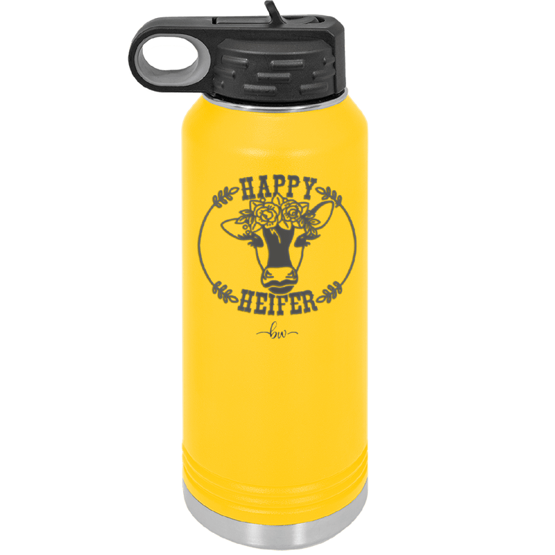 Happy Heifer Floral - Laser Engraved Stainless Steel Drinkware - 1483 -