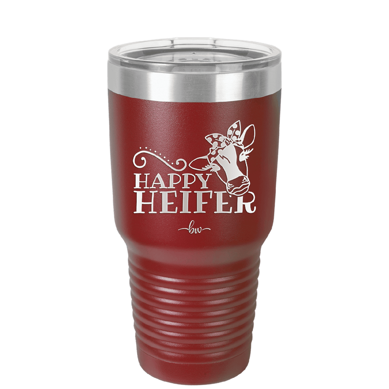 Happy Heifer Polka Dots - Laser Engraved Stainless Steel Drinkware - 1484 -