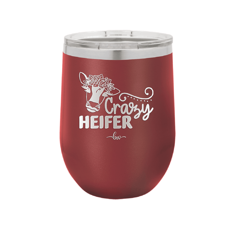 Crazy Heifer Floral - Laser Engraved Stainless Steel Drinkware - 1486 -
