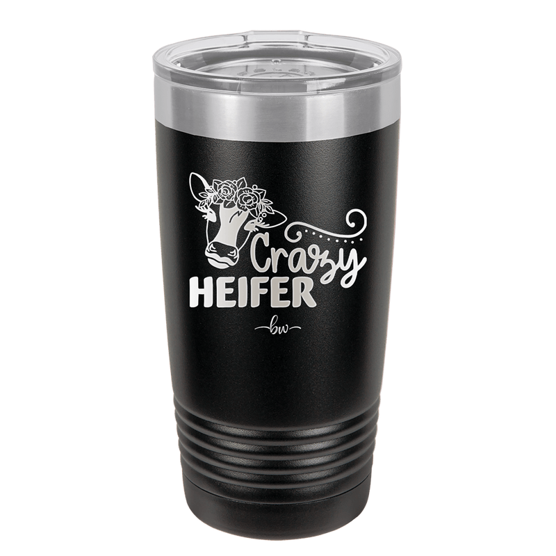 Crazy Heifer Floral - Laser Engraved Stainless Steel Drinkware - 1486 -