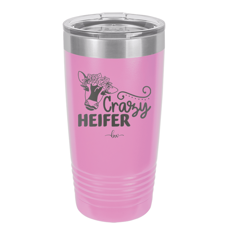 Crazy Heifer Floral - Laser Engraved Stainless Steel Drinkware - 1486 -
