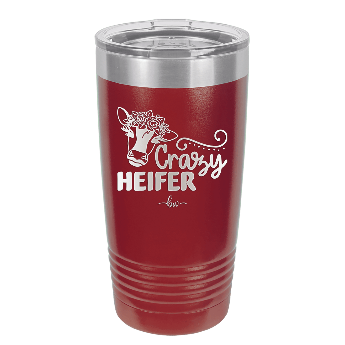 Crazy Heifer Floral - Laser Engraved Stainless Steel Drinkware - 1486 -