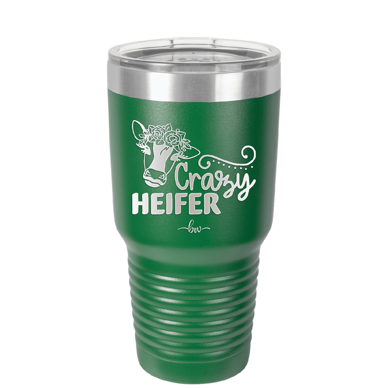 Crazy Heifer Floral - Laser Engraved Stainless Steel Drinkware - 1486 -