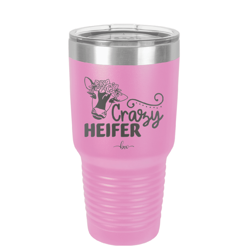 Crazy Heifer Floral - Laser Engraved Stainless Steel Drinkware - 1486 -