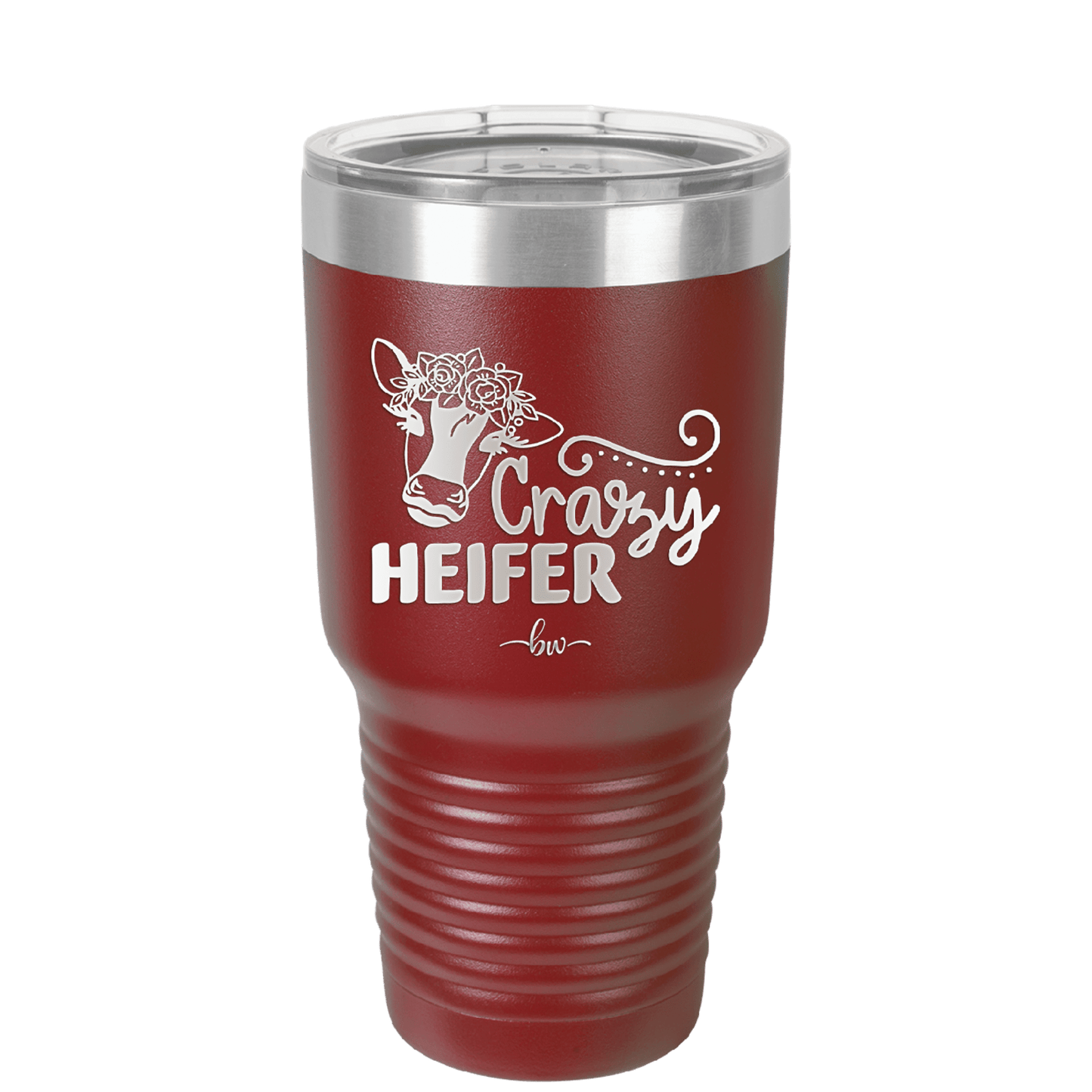 Crazy Heifer Floral - Laser Engraved Stainless Steel Drinkware - 1486 -