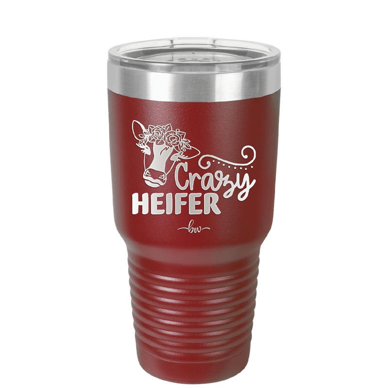 Crazy Heifer Floral - Laser Engraved Stainless Steel Drinkware - 1486 -