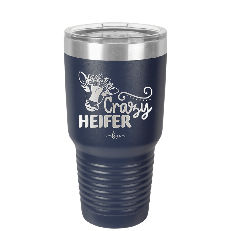 Crazy Heifer Floral - Laser Engraved Stainless Steel Drinkware - 1486 -