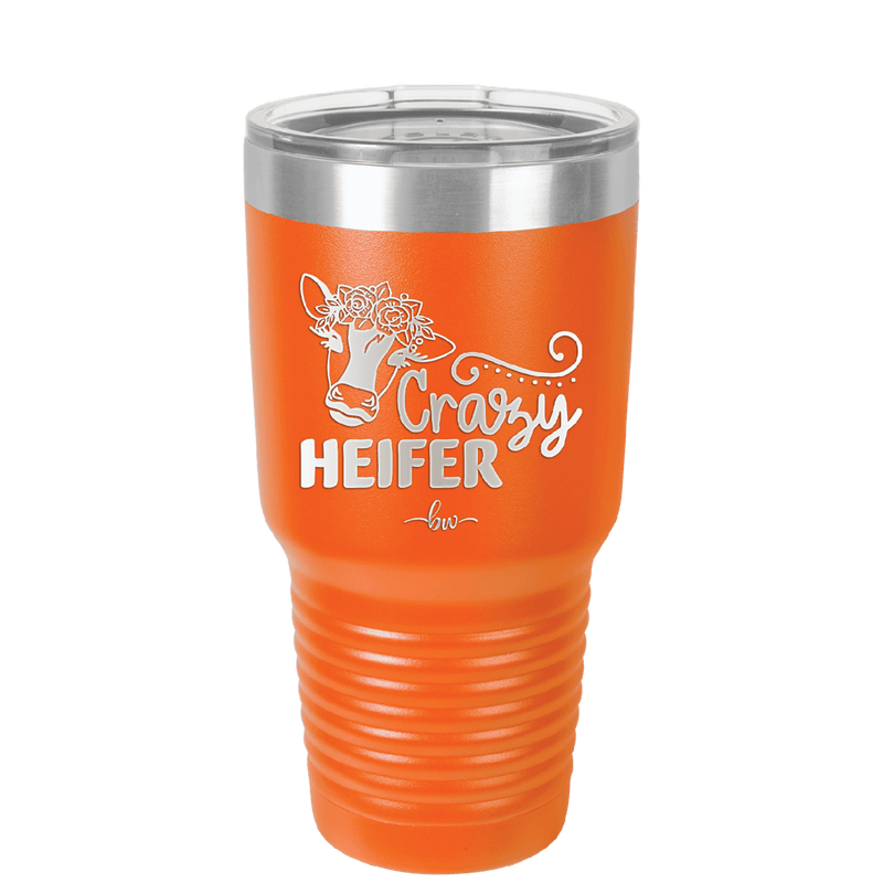 Crazy Heifer Floral - Laser Engraved Stainless Steel Drinkware - 1486 -