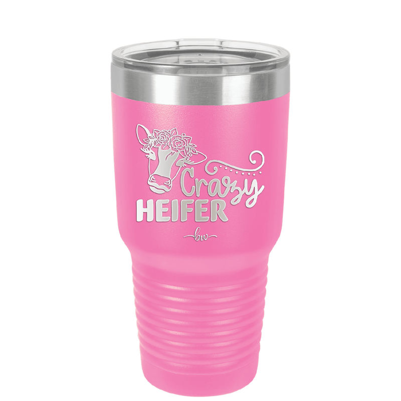 Crazy Heifer Floral - Laser Engraved Stainless Steel Drinkware - 1486 -