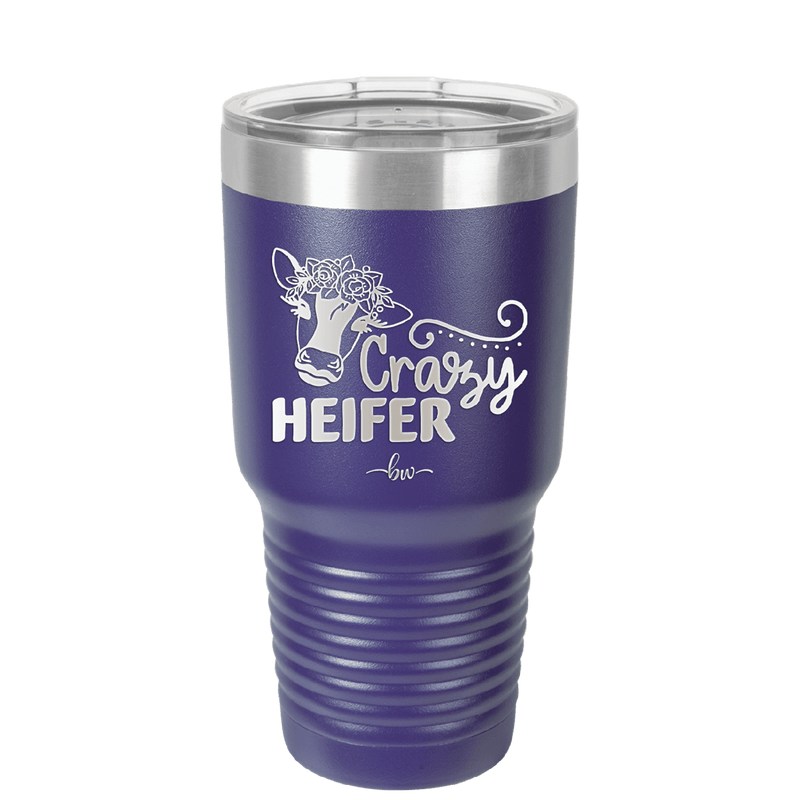 Crazy Heifer Floral - Laser Engraved Stainless Steel Drinkware - 1486 -