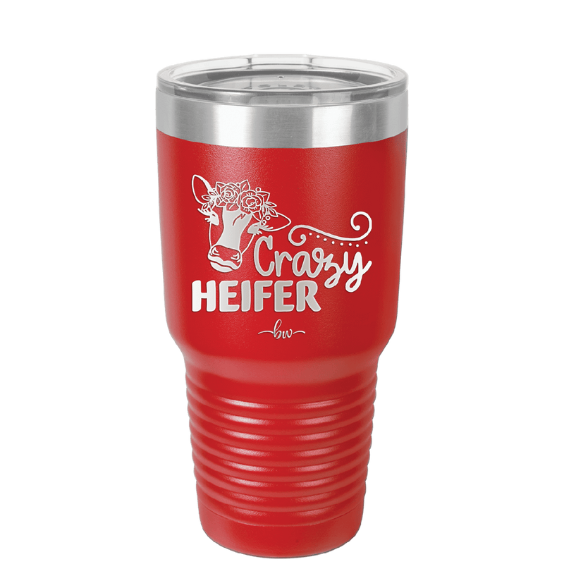 Crazy Heifer Floral - Laser Engraved Stainless Steel Drinkware - 1486 -