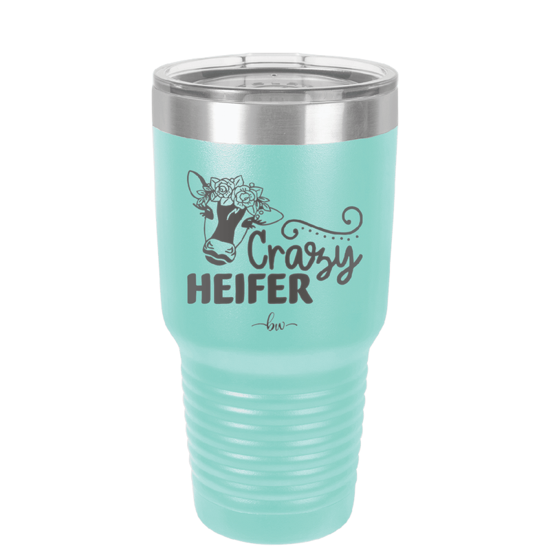 Crazy Heifer Floral - Laser Engraved Stainless Steel Drinkware - 1486 -
