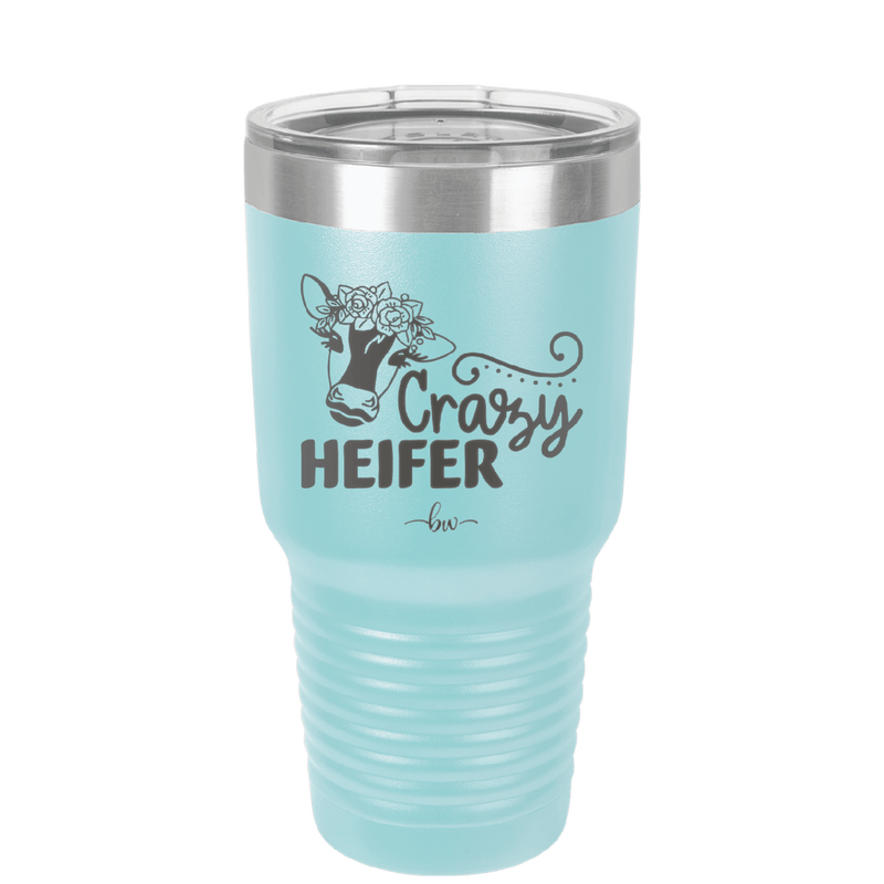 Crazy Heifer Floral - Laser Engraved Stainless Steel Drinkware - 1486 -