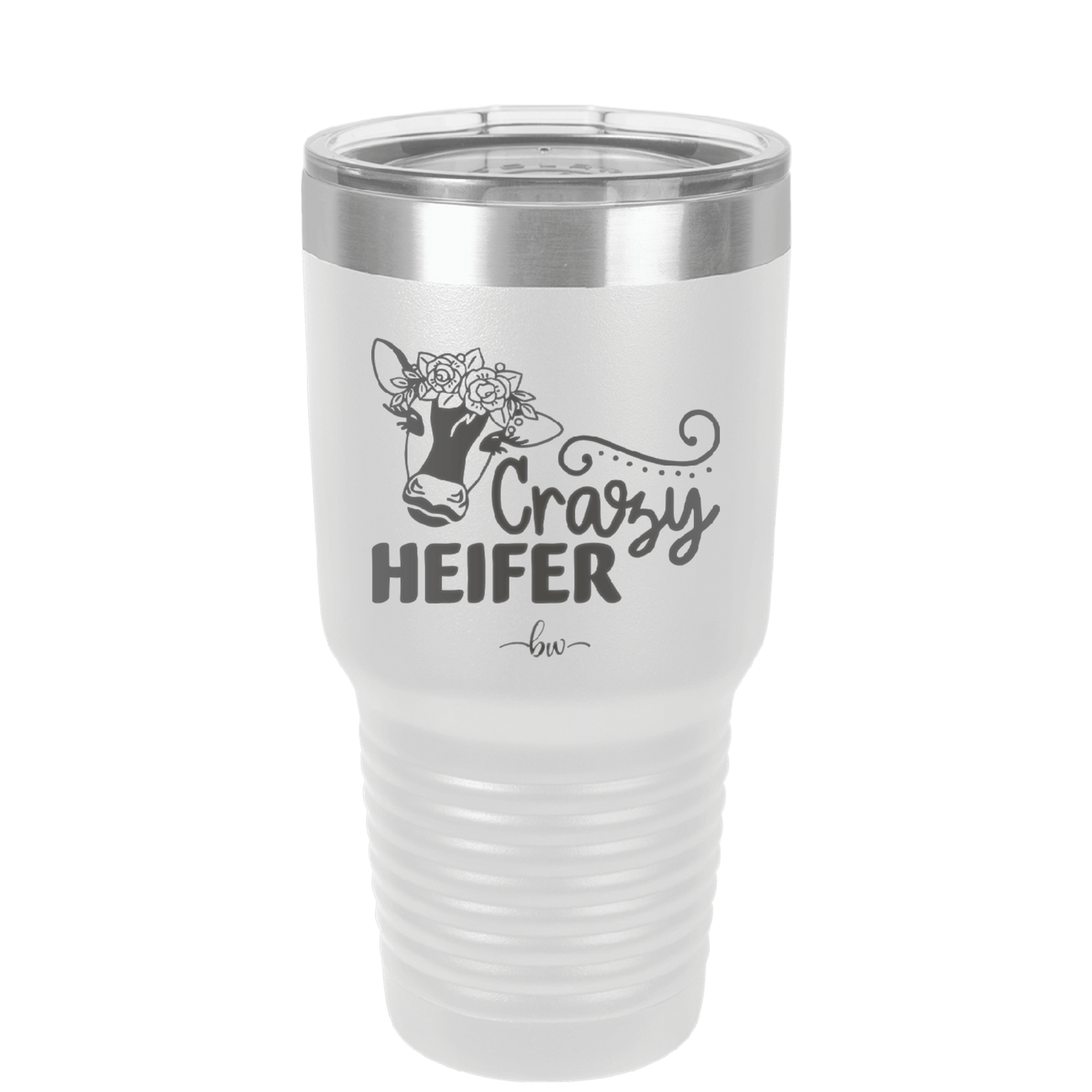 Crazy Heifer Floral - Laser Engraved Stainless Steel Drinkware - 1486 -