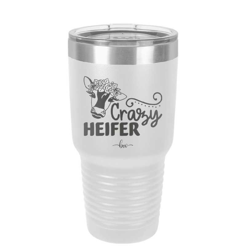 Crazy Heifer Floral - Laser Engraved Stainless Steel Drinkware - 1486 -