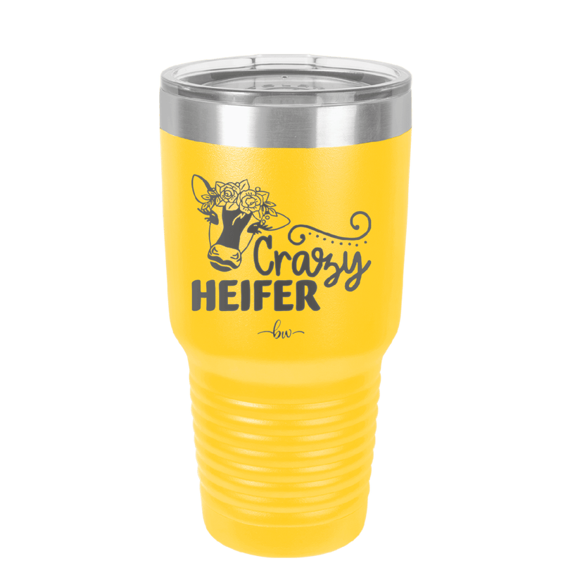 Crazy Heifer Floral - Laser Engraved Stainless Steel Drinkware - 1486 -