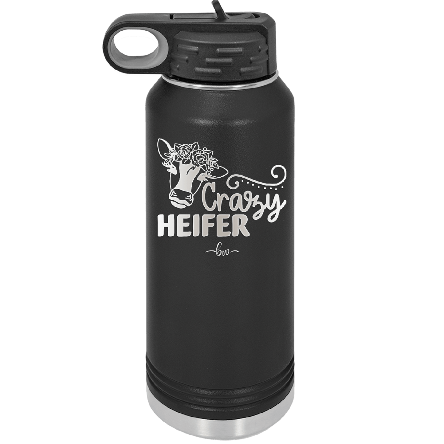 Crazy Heifer Floral - Laser Engraved Stainless Steel Drinkware - 1486 -