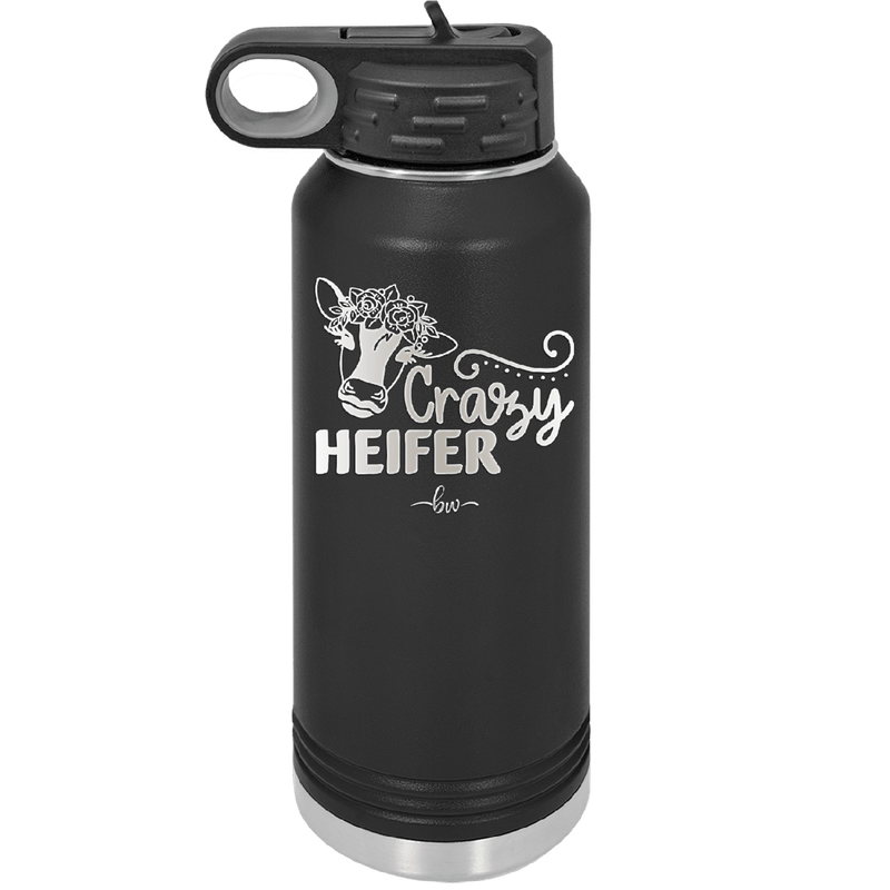 Crazy Heifer Floral - Laser Engraved Stainless Steel Drinkware - 1486 -