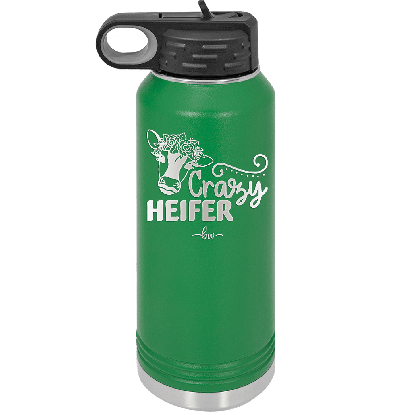 Crazy Heifer Floral - Laser Engraved Stainless Steel Drinkware - 1486 -