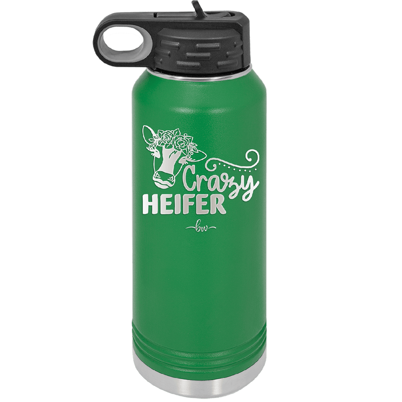 Crazy Heifer Floral - Laser Engraved Stainless Steel Drinkware - 1486 -
