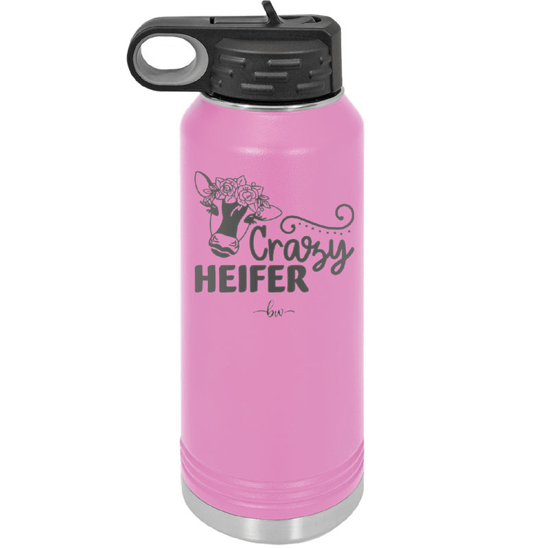 Crazy Heifer Floral - Laser Engraved Stainless Steel Drinkware - 1486 -
