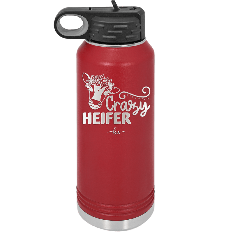 Crazy Heifer Floral - Laser Engraved Stainless Steel Drinkware - 1486 -