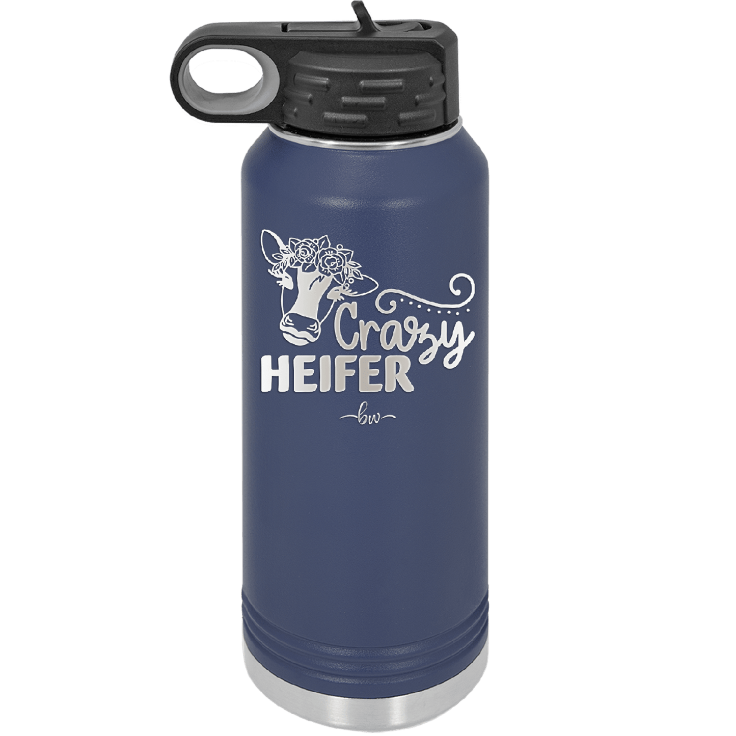 Crazy Heifer Floral - Laser Engraved Stainless Steel Drinkware - 1486 -