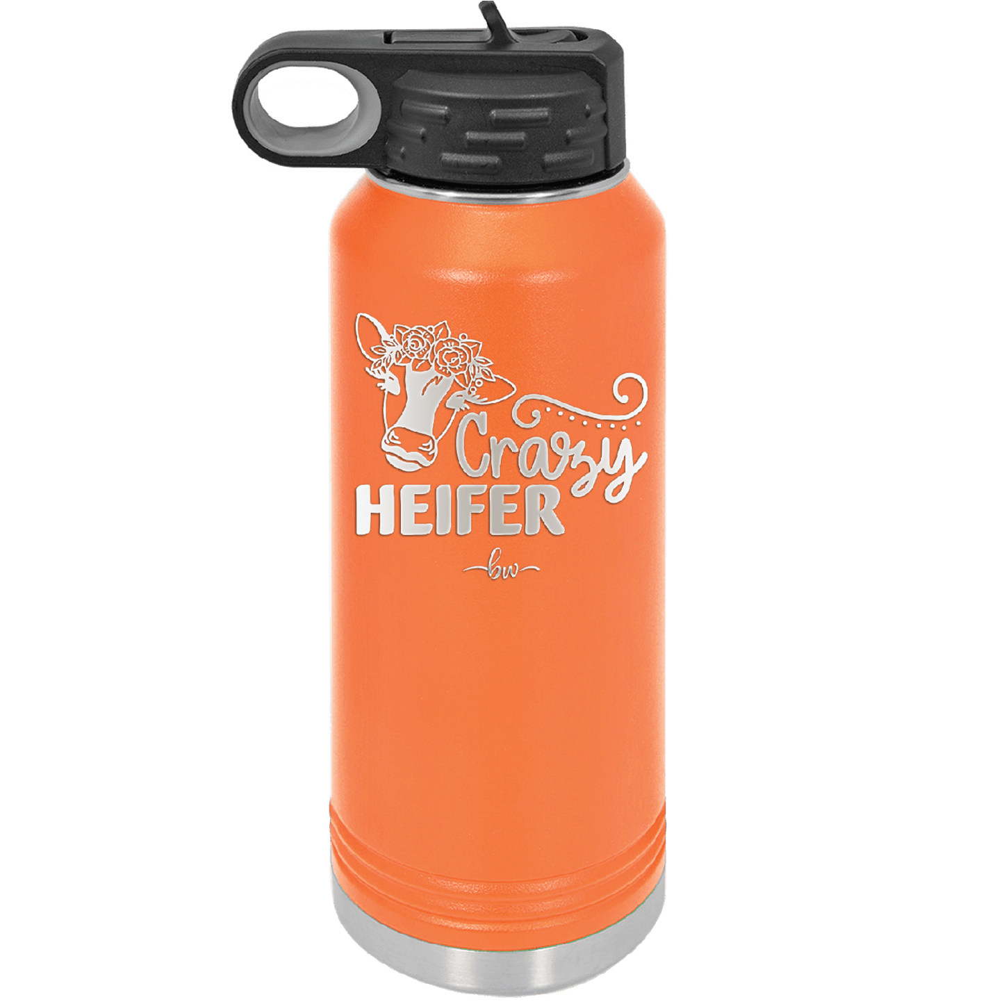 Crazy Heifer Floral - Laser Engraved Stainless Steel Drinkware - 1486 -