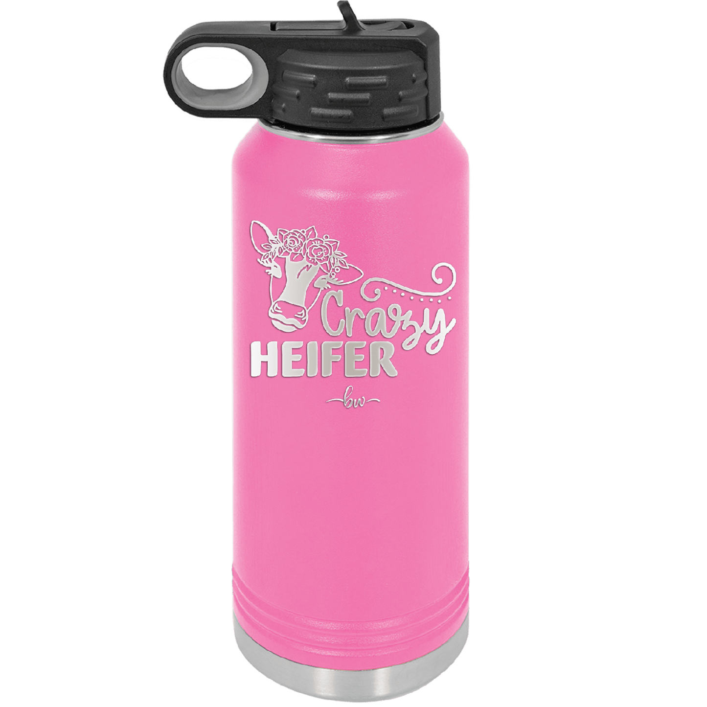 Crazy Heifer Floral - Laser Engraved Stainless Steel Drinkware - 1486 -