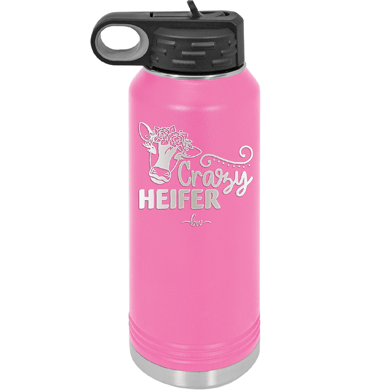 Crazy Heifer Floral - Laser Engraved Stainless Steel Drinkware - 1486 -