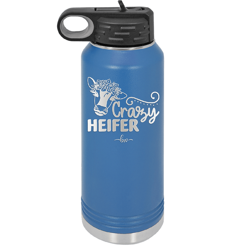 Crazy Heifer Floral - Laser Engraved Stainless Steel Drinkware - 1486 -