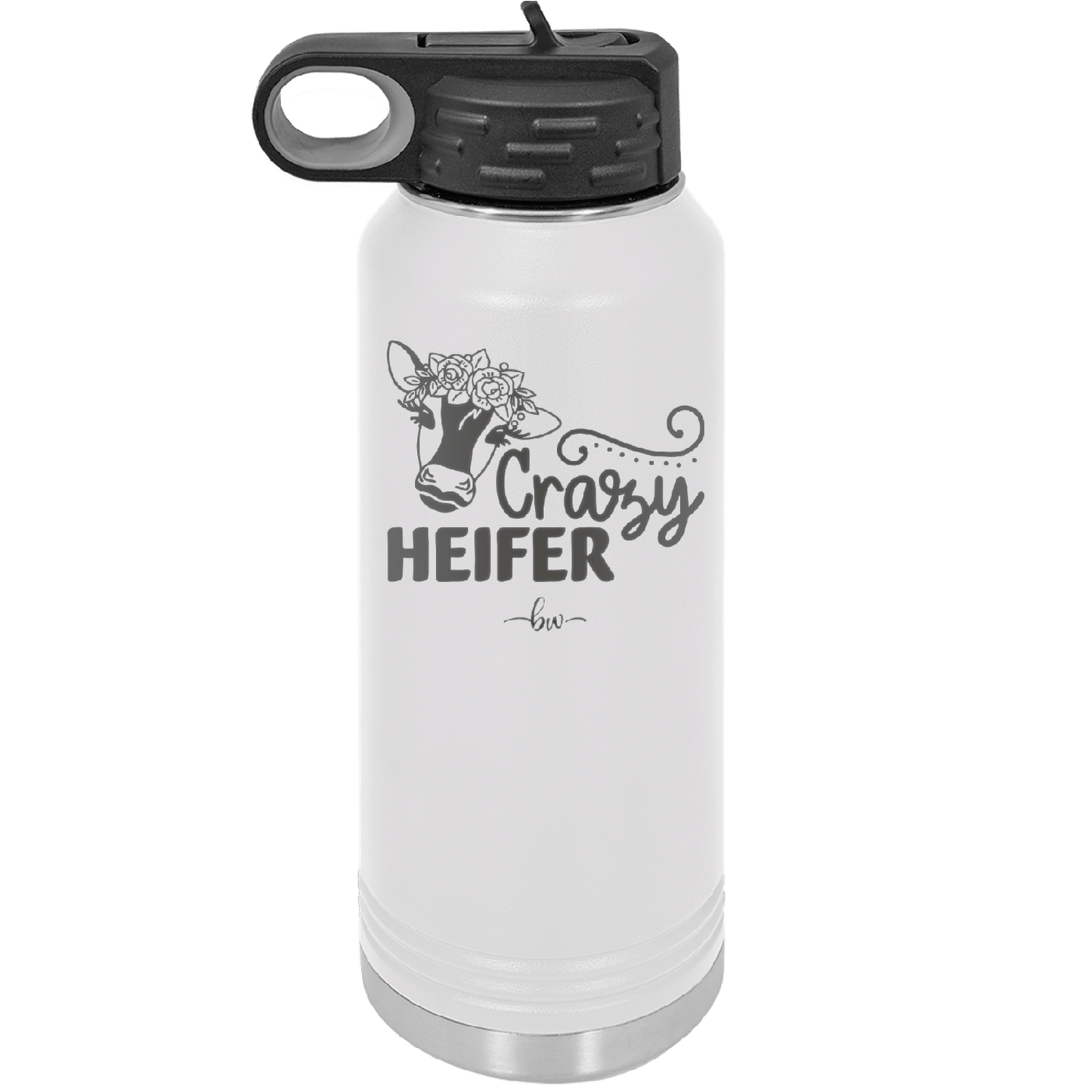Crazy Heifer Floral - Laser Engraved Stainless Steel Drinkware - 1486 -