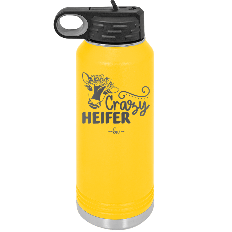 Crazy Heifer Floral - Laser Engraved Stainless Steel Drinkware - 1486 -