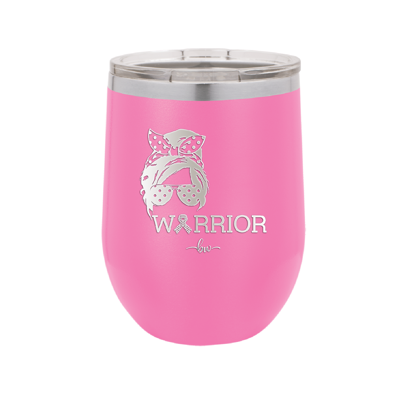 Breast Cancer Warrior Woman With Bow - Laser Engraved Stainless Steel Drinkware - 1519 -
