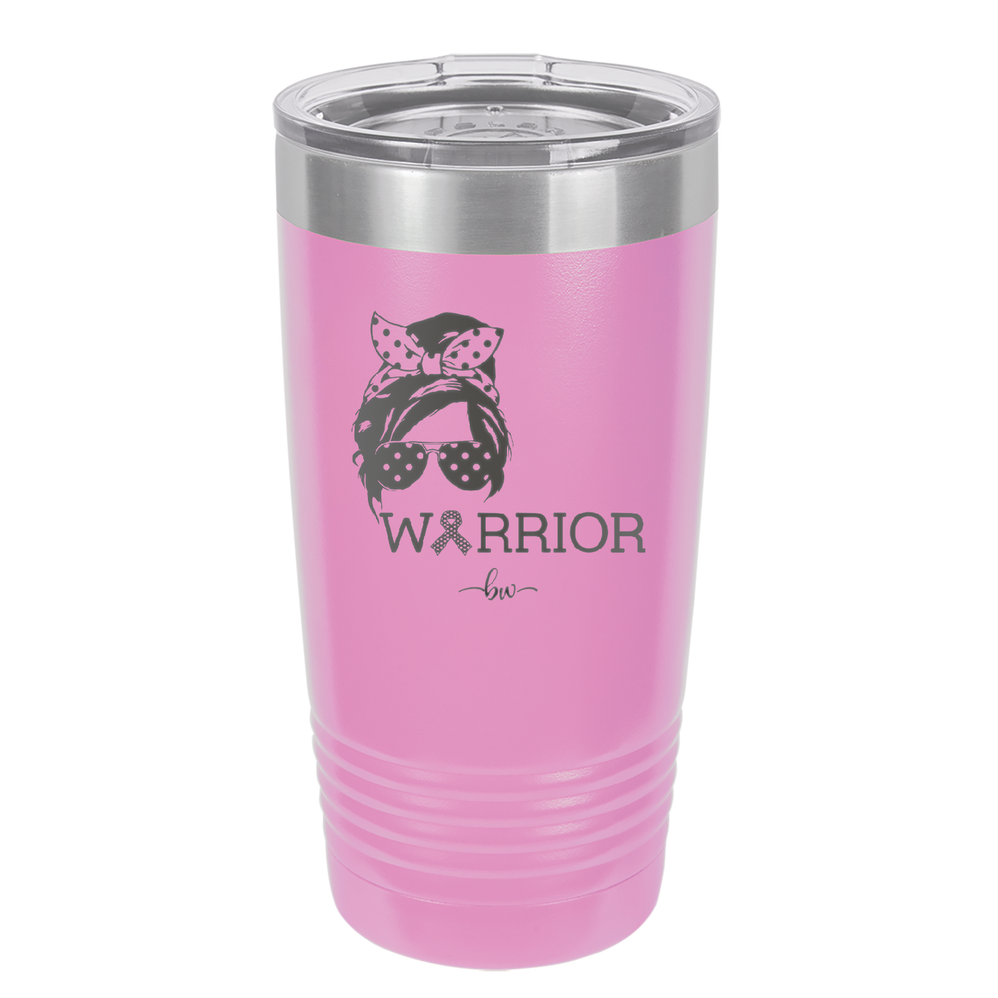 Breast Cancer Warrior Woman With Bow - Laser Engraved Stainless Steel Drinkware - 1519 -