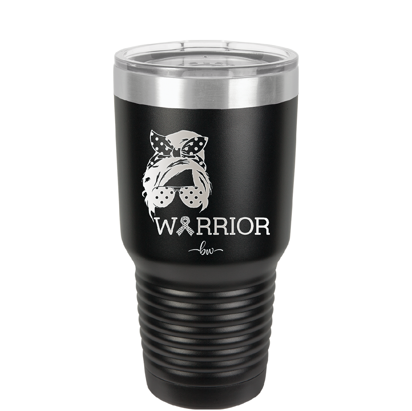 Breast Cancer Warrior Woman With Bow - Laser Engraved Stainless Steel Drinkware - 1519 -