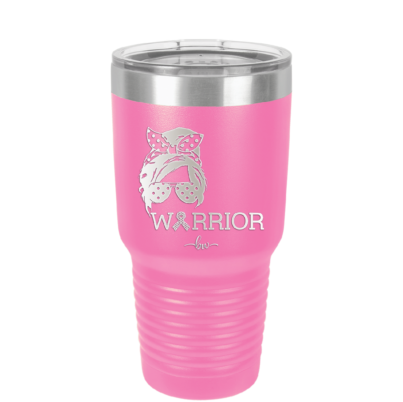 Breast Cancer Warrior Woman With Bow - Laser Engraved Stainless Steel Drinkware - 1519 -