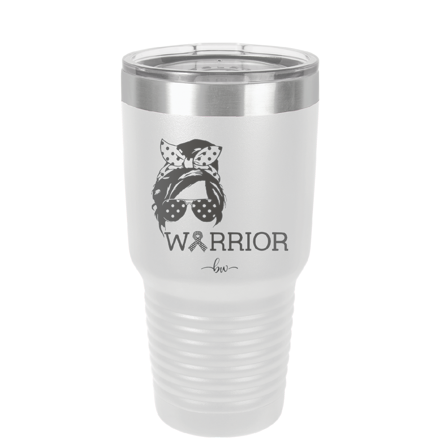 Breast Cancer Warrior Woman With Bow - Laser Engraved Stainless Steel Drinkware - 1519 -