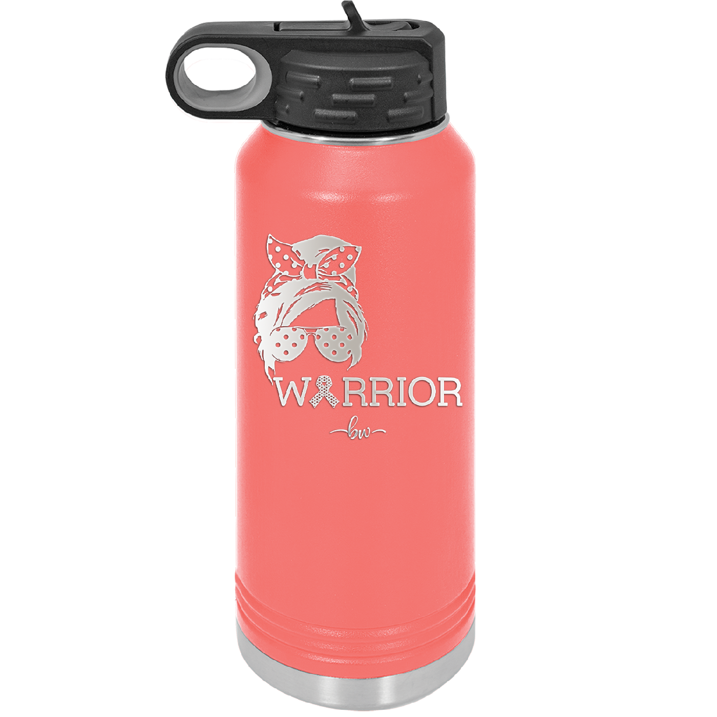 Breast Cancer Warrior Woman With Bow - Laser Engraved Stainless Steel Drinkware - 1519 -